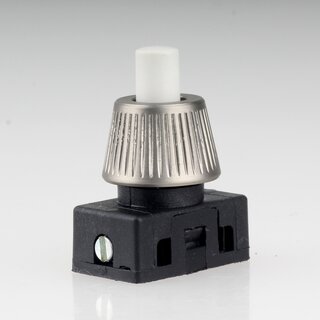 Lampen Einbau-Druckschalter wei mit M10x1 Schrgmutter gerndelt Edelstahloptik 250V/2A 1-polig