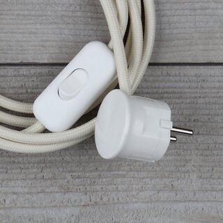 Textilkabel Anschlussleitung 2-5m Elfenbein Schalter u. Schutzkontakt Winkelstecker wei