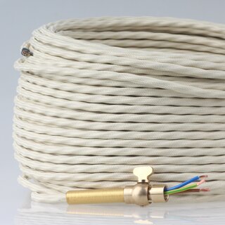 Textilkabel Elfenbein 3-adrig 3x0,75 extra dnn fr innere Verkabelung von Ketten-Lampen Kronleuchter/Lster