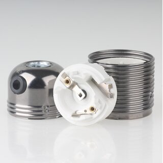 E27 Lampenfassung Metall schwarz-chrom mit Gewindemantel und seitlichem Kabel-Eingang 250V/4A