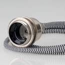 Textilkabel Lampenpendel schwarz-weiß Zickzack mit E27 Vintage Fassung Metall Nickel matt