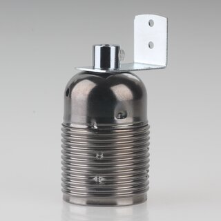 E27 Lampenfassung Metall schwarz-chrom mit Winkel & Zugentlastung verchromt