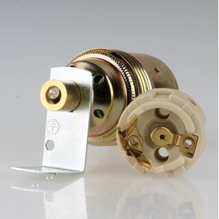 E27 Premium Lampenfassung Metall vermessingt mit Winkel & Zugentlastung