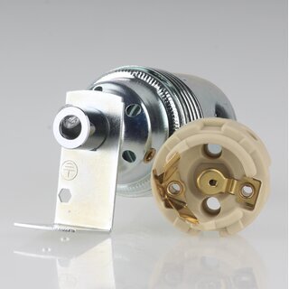 E27 Premium Lampenfassung Metall verchromt mit Winkel & Zugentlastung