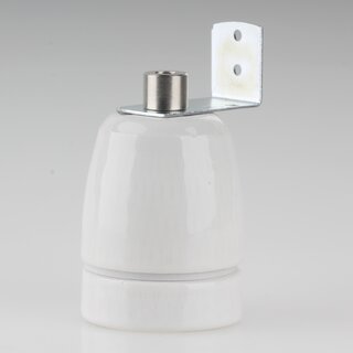 E27 Premium Lampenfassung Porzellan glasiert mit Winkel & Zugentlastung Edelstahloptik