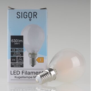 Sigor E14 LED Filament Tropfenlampe matt 5W (50W) 2700K warmwei 630lm dimmbar