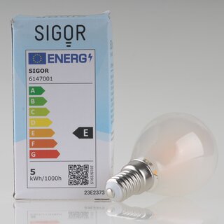 Sigor E14 LED Filament Tropfenlampe matt 5W (50W) 2700K warmwei 630lm dimmbar