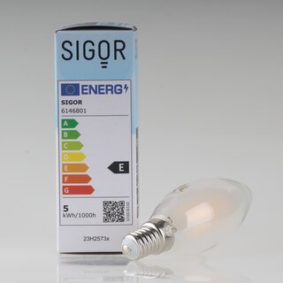 Sigor E14 LED Filament Kerzenlampe matt 5W (50W) 2700K warmwei 630lm dimmbar
