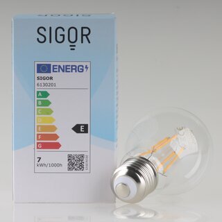 Sigor E27 LED Filament Leuchtmittel klar 7W=(60W) 220-240V 806 lm 2700K  warmwei dimmbar