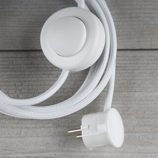 Textilkabel Anschlussleitung 2-5m wei mit Fuschalter und Schutzkontakt-Stecker