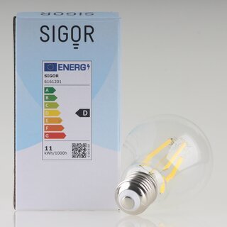Sigor E27 LED Filament Leuchtmittel klar 11W=(100W) 220-240V 1521 lm 2700K warmwei dimmbar