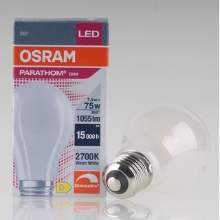 Osram PARATHOM  E27 LED Filament Leuchtmittel matt 7.5W=(75W) 1055 lm 2700K warmwei dimmbar