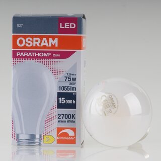Osram PARATHOM  E27 LED Filament Leuchtmittel matt 7.5W=(75W) 1055 lm 2700K warmwei dimmbar