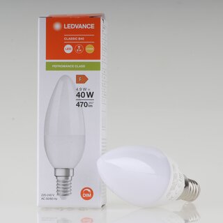 LEDVANCE E14 LED Leuchtmittel 4.9W=(40W) 240V Kerzen-Form matt warmwei 470 lm dimmbar