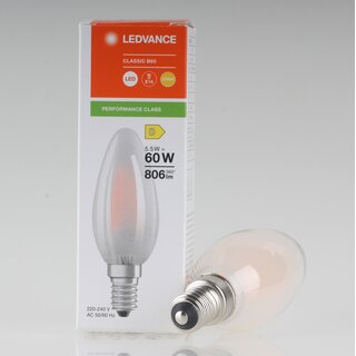 LEDVANCE E14 LED Leuchtmittel 5.5W=(60W) 240V Kerzen-Form matt 2700K warmwei 806 lm