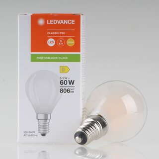 LEDVANCE E14 LED Leuchtmittel 5.5W=(60W) 240V Tropfen-Form matt 2700K warmwei  806 lm