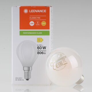 LEDVANCE E14 LED Leuchtmittel 5.5W=(60W) 240V Tropfen-Form matt 2700K warmwei  806 lm