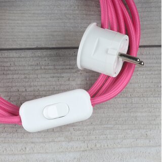 Textilkabel Anschlussleitung 2-5m pink Schalter u. Schutzkontakt Winkelstecker wei