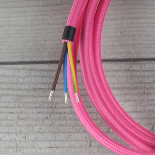Textilkabel Anschlussleitung 2-5m pink Schalter u. Schutzkontakt Winkelstecker wei