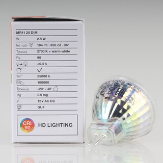 LEDVANCE GU4 MR11 LED-Leuchtmittel 2.8W=(20W) 12V 2700K 184 lm 36 Reflektor-Lampe dimmbar
