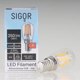 Sigor E14 LED Filament Birnenlampe klar 2.5W=(25W) 250lm 2700K warmwei