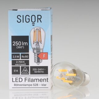Sigor E14 LED Filament Birnenlampe klar 2.5W=(25W) 250lm 2700K warmwei