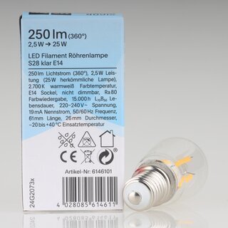 Sigor E14 LED Filament Birnenlampe klar 2.5W=(25W) 250lm 2700K warmwei