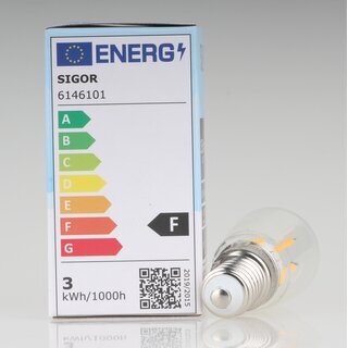 Sigor E14 LED Filament Birnenlampe klar 2.5W=(25W) 250lm 2700K warmwei
