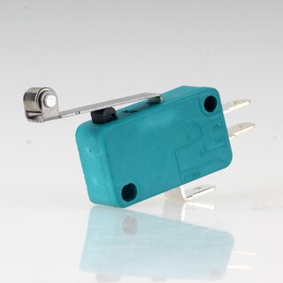 Mikroschalter 1-polig 10A/250V AC gr�n mit Rollenhebel 28 mm lang