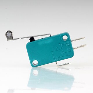 Mikroschalter 1-polig 10A/250V AC gr�n mit Rollenhebel 28 mm lang