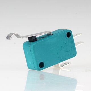 Mikroschalter 1-polig 10A/250V AC gr�n mit gebogenem Hebel 28 mm lang