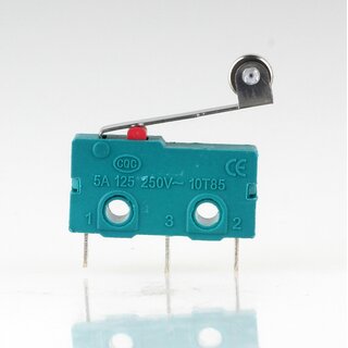 Mikroschalter 1-polig 5A/250V AC gr�n mit Rollenhebel 19 mm lang
