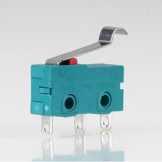 Mikroschalter 1-polig 5A/250V AC gr�n mit gebogenem Hebel...