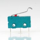 Mikroschalter 1-polig 5A/250V AC grün mit gebogenem Hebel 19 mm lang