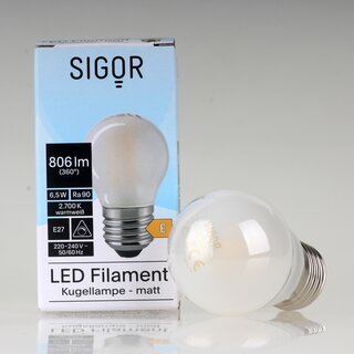 Sigor E27 LED Filament Tropfenlampe matt 6,5W = (60W) 806 lm 2700K warmwei� dimmbar