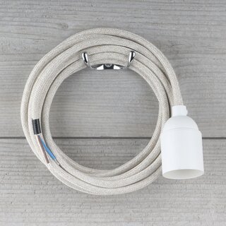 Textilkabel Kiesel mit E27 Lampenfassung Glattmantel Kunststoff wei� 1-5m
