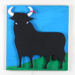 LED-Lichtplastik Motiv Stier aus Acrylglas und Holz 550�520�50mm K�nstler Rainer Schubert