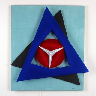 LED-Lichtplastik Motiv Automarke aus Acrylglas und Holz 600�700�150mm K�nstler Rainer Schubert