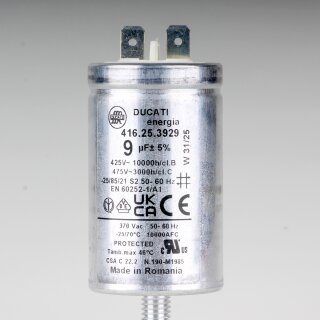 9uF 475V Anlaufkondensator Betriebskondensator Motorkondensator mit 6,3 mm Flachstecker