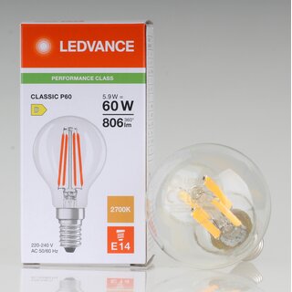 LEDVANCE E14 LED-Leuchtmittel 5,9W=(60W) 240V Tropfen-Form klar 2700K warmwei� 806 Lumen