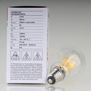 LEDVANCE E14 LED-Leuchtmittel 5,9W=(60W) 240V Tropfen-Form klar 2700K warmwei� 806 Lumen