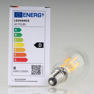 LEDVANCE E14 LED-Leuchtmittel 5,9W=(60W) 240V Tropfen-Form klar 2700K warmwei� 806 Lumen