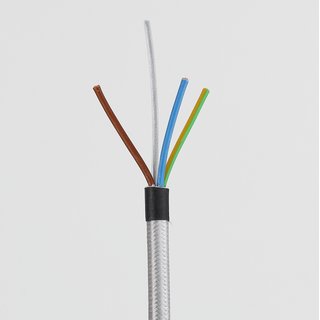 Textilkabel-Stoffkabel silber 3-adrig 3x1,0 mit Stahlseil zur Zugentlastung