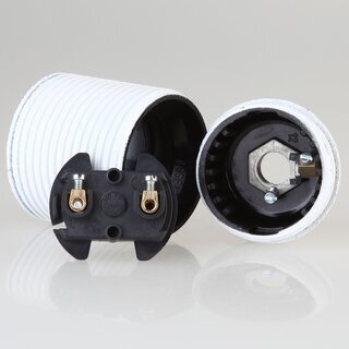 E27 Bakelit Lampenfassung mit Auengewinde wei lackiert M10x1 IG 250V/4A
