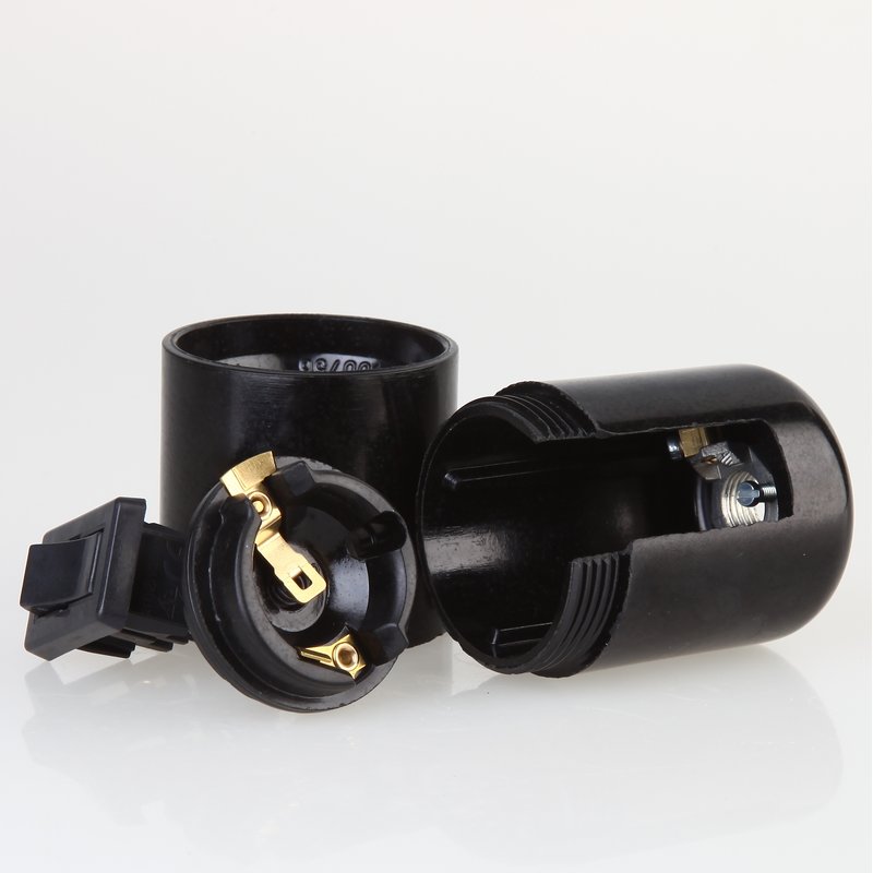 E27 Bakelit Lampen-Fassung schwarz mit Glattmantel und Wippschalter 2A/250V 