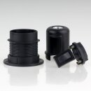 E27 Bakelit Lampenfassung schwarz mit Teilgewindemantel Wippschalter und Schraubring M10x1 IG