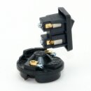 E27 Bakelit Lampenfassung schwarz mit Teilgewindemantel, Wippschalter und Zugentlaster chrom M10x1 IG