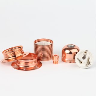 E27 Fassung Metall kupfer mit Auengewinde inkl. Metall Zugentlaster und Schraubringe