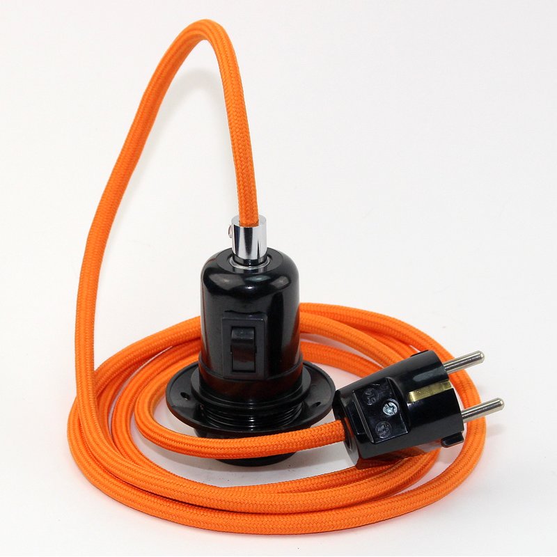 Textilkabel Pendel orange E27 Bakelit Vintage Fassung ...