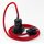 Textilkabel Pendel rot E27 Bakelit Vintage Fassung Teilgewindemantel mit Schalter schwarz und Schutzkontakt-Stecker